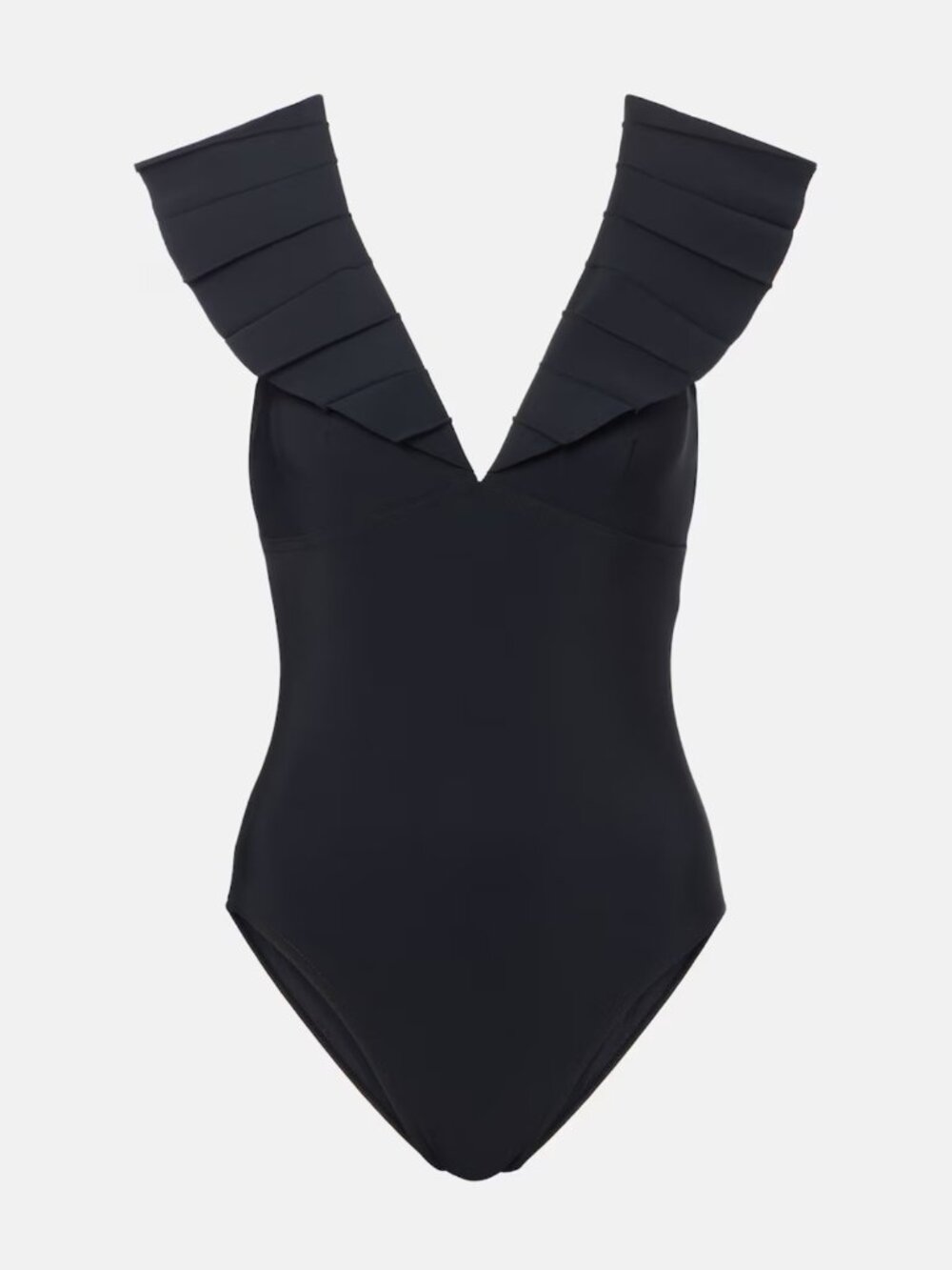 NWT Karla Colletto Alora Ruffle V Neck One Piece Swimsuit Black 10 - Picture 4 of 8